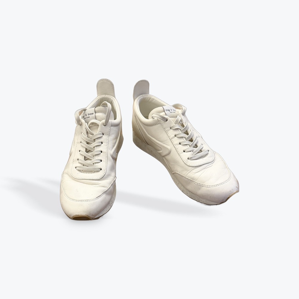 Rag & Bone Retro Runner White Leather Sneakers Ortholite Gum Sole 39.5